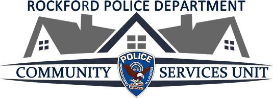 Rockford Police Department Shield over a House Silhouette with text: Community Services Unit (PDF)
