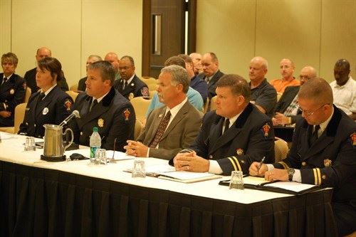 Captain Michele Pankow, Fire Chief Derek Bergsten, Battalion Chief Mike Scott, Division Chief Jim St